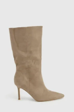 Calf High Boots|Over The Knee Boots*boohoo Wide Fit Faux Suede Stiletto Calf High Boots grey