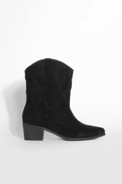 Cowboy Boots|Ankle Boots*boohoo Wide Fit Faux Suede Stitch Detail Ankle Western Cowboy Boots black