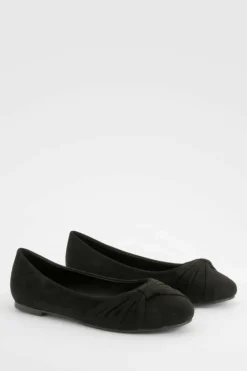 Ballet Flats|Flats*boohoo Wide Fit Faux Suede Twist Detail Ballet Flats black