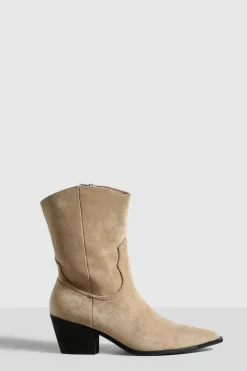 Cowboy Boots|Ankle Boots*boohoo Wide Fit Faux Suede Western Ankle Cowboy Boots beige
