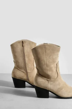 Cowboy Boots|Ankle Boots*boohoo Wide Fit Faux Suede Western Ankle Cowboy Boots beige