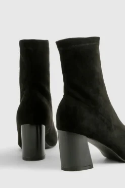 Heeled Boots|All Boots*boohoo Wide Fit Flare Heel Sock Boots black