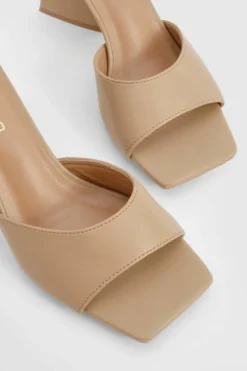 Heels*boohoo Wide Fit Flared Heel 2 Part Heeled Sandals nude