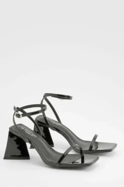 Heels*boohoo Wide Fit Flared Heel Barely There Sandals black