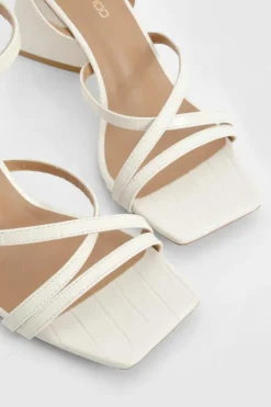 Heels*boohoo Wide Fit Flared Heel Crossover Sandals white