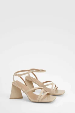 Heels*boohoo Wide Fit Flared Heel Crossover Sandals nude