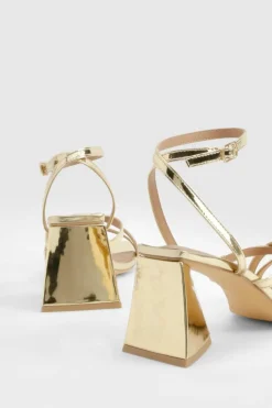 Heels*boohoo Wide Fit Flared Heel Crossover Sandals gold