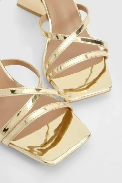 Heels*boohoo Wide Fit Flared Heel Crossover Sandals gold