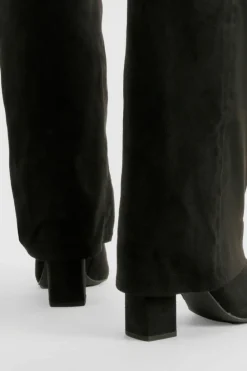 Over The Knee Boots|Knee High Boots*boohoo Wide Fit Fold Over Heeled Knee High Boots black