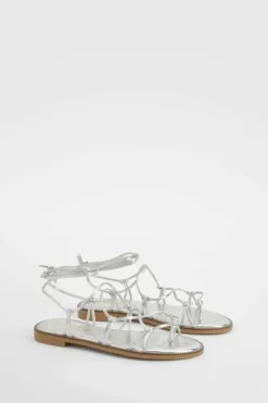 Sandals*boohoo Wide Fit Gladiator Wrap Up Sandals silver