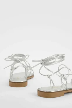 Sandals*boohoo Wide Fit Gladiator Wrap Up Sandals silver