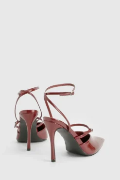 Heels*boohoo Wide Fit Glossy Court Shoes dark red