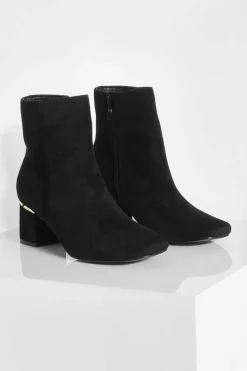 Heels|Heeled Boots*boohoo Wide Fit Hardware Detail Block Heel Boots black