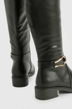 Over The Knee Boots|Knee High Boots*boohoo Wide Fit Hardware Detail Knee High Boots black