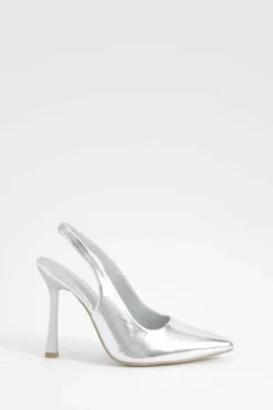 Heels*boohoo Wide Fit High Slingback Court Shoes silver