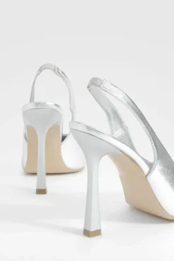 Heels*boohoo Wide Fit High Slingback Court Shoes silver