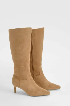 Over The Knee Boots|Heeled Boots*boohoo Wide Fit Knee High Low Heeled Boots camel