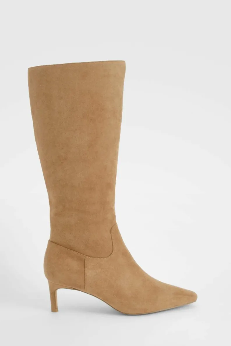 Over The Knee Boots|Heeled Boots*boohoo Wide Fit Knee High Low Heeled Boots camel