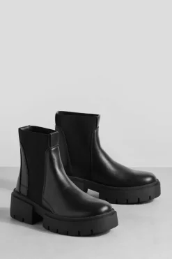 Chunky Boots|All Boots*boohoo Wide Fit Knit Detail Chunky Chelsea Boots black