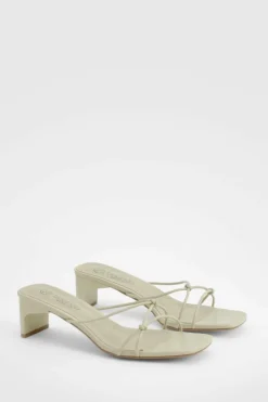 Heels*boohoo Wide Fit Knot Detail Low Heeled Mules sage