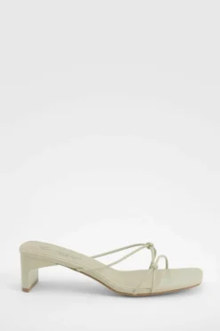 Heels*boohoo Wide Fit Knot Detail Low Heeled Mules sage