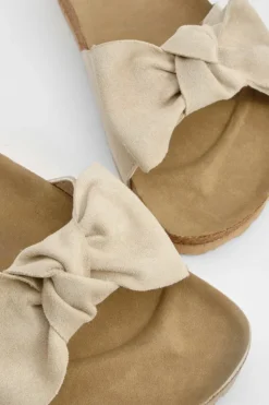 Sandals*boohoo Wide Fit Knot Front Footbed Sliders cream