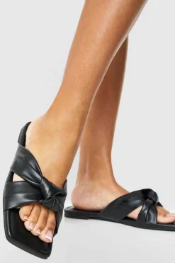 Sandals*boohoo Wide Fit Knot Front Slip On Sandals black