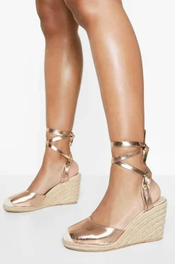 Wedges|Sandals*boohoo Wide Fit Lace Up Espadrille Wedges rose gold