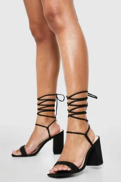 Sandals|Heels*boohoo Wide Fit Lace Up Strap Block Heels black