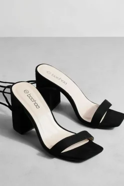 Sandals|Heels*boohoo Wide Fit Lace Up Strap Block Heels black