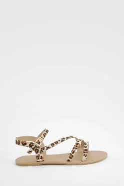 Sandals*boohoo Wide Fit Asymmetric Basic Sandals leopard