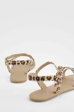 Sandals*boohoo Wide Fit Asymmetric Basic Sandals leopard