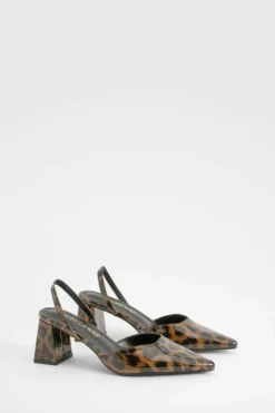 Heels*boohoo Wide Fit Block Heel Court Shoes leopard