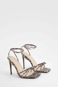 Heels*boohoo Wide Fit Bow Detail 2 Part Barely There Heels leopard