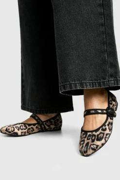 Ballet Flats|Flats*boohoo Wide Fit Round Toe Satin Ballet Flats leopard