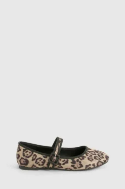Ballet Flats|Flats*boohoo Wide Fit Round Toe Satin Ballet Flats leopard