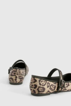 Ballet Flats|Flats*boohoo Wide Fit Round Toe Satin Ballet Flats leopard