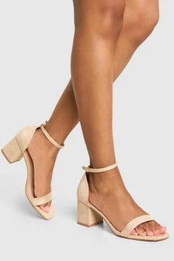 Heels*boohoo Wide Fit Low Block Barely There Heels nude