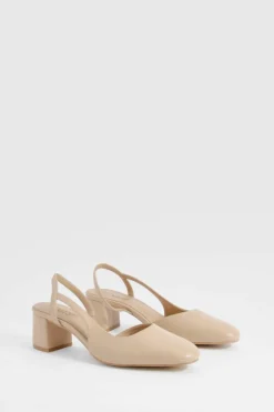 Ballet Flats|Flats*boohoo Wide Fit Low Block Heel Slingback Ballets nude
