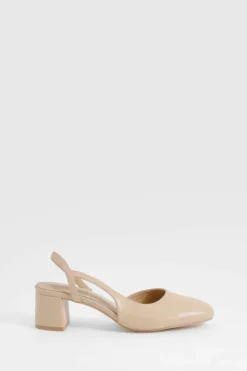 Ballet Flats|Flats*boohoo Wide Fit Low Block Heel Slingback Ballets nude
