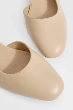 Ballet Flats|Flats*boohoo Wide Fit Low Block Heel Slingback Ballets nude