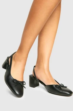 Ballet Flats|Flats*boohoo Wide Fit Low Block Heel Slingback Bow Ballets black