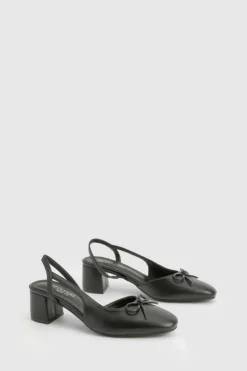 Ballet Flats|Flats*boohoo Wide Fit Low Block Heel Slingback Bow Ballets black