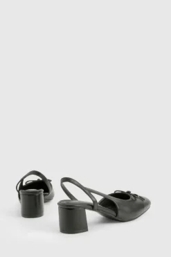 Ballet Flats|Flats*boohoo Wide Fit Low Block Heel Slingback Bow Ballets black