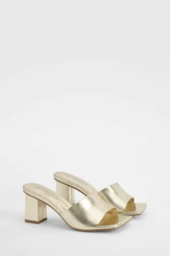 Heels*boohoo Wide Fit Low Block Heeled Mules gold