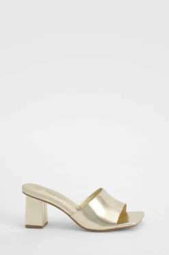 Heels*boohoo Wide Fit Low Block Heeled Mules gold