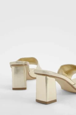 Heels*boohoo Wide Fit Low Block Heeled Mules gold