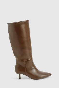 Over The Knee Boots|Knee High Boots*boohoo Wide Fit Low Stiletto Knee High Boots chocolate