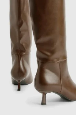 Over The Knee Boots|Knee High Boots*boohoo Wide Fit Low Stiletto Knee High Boots chocolate