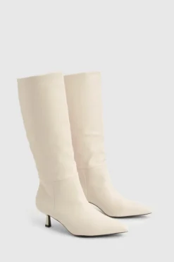 Over The Knee Boots|Knee High Boots*boohoo Wide Fit Low Stiletto Knee High Boots beige